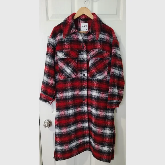 NWOT ZARA overshirt long plaid jacket - Picture 2 of 5